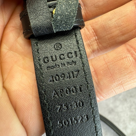 Authentic Gucci Black Leather Slim GG Marmont Belt 409417 75/30 - Picture 10 of 11